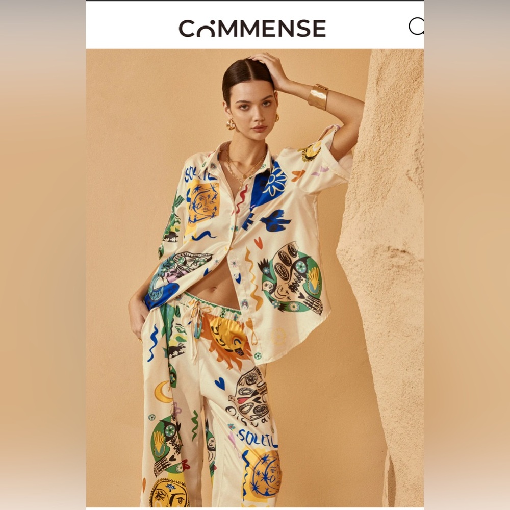 Commense Satin Graffiti Lapel Pants